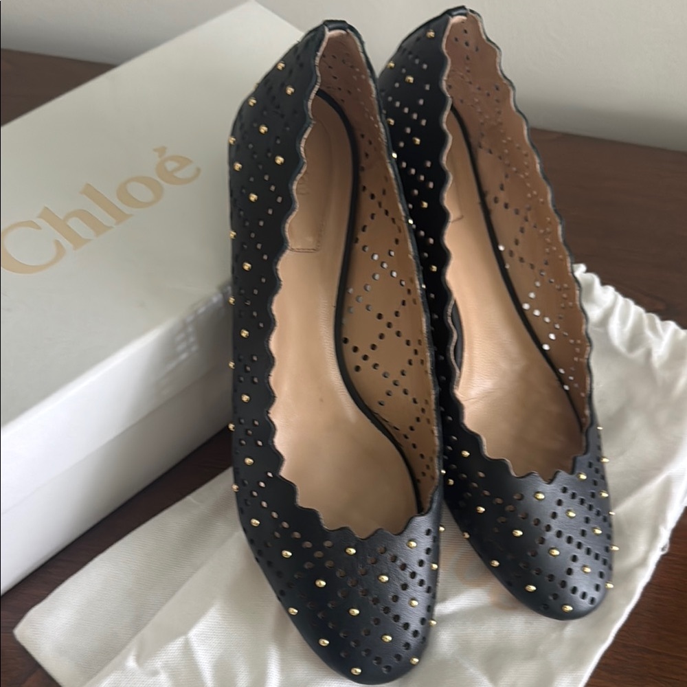 Chloe Lauren Black Flats with Gold Studs